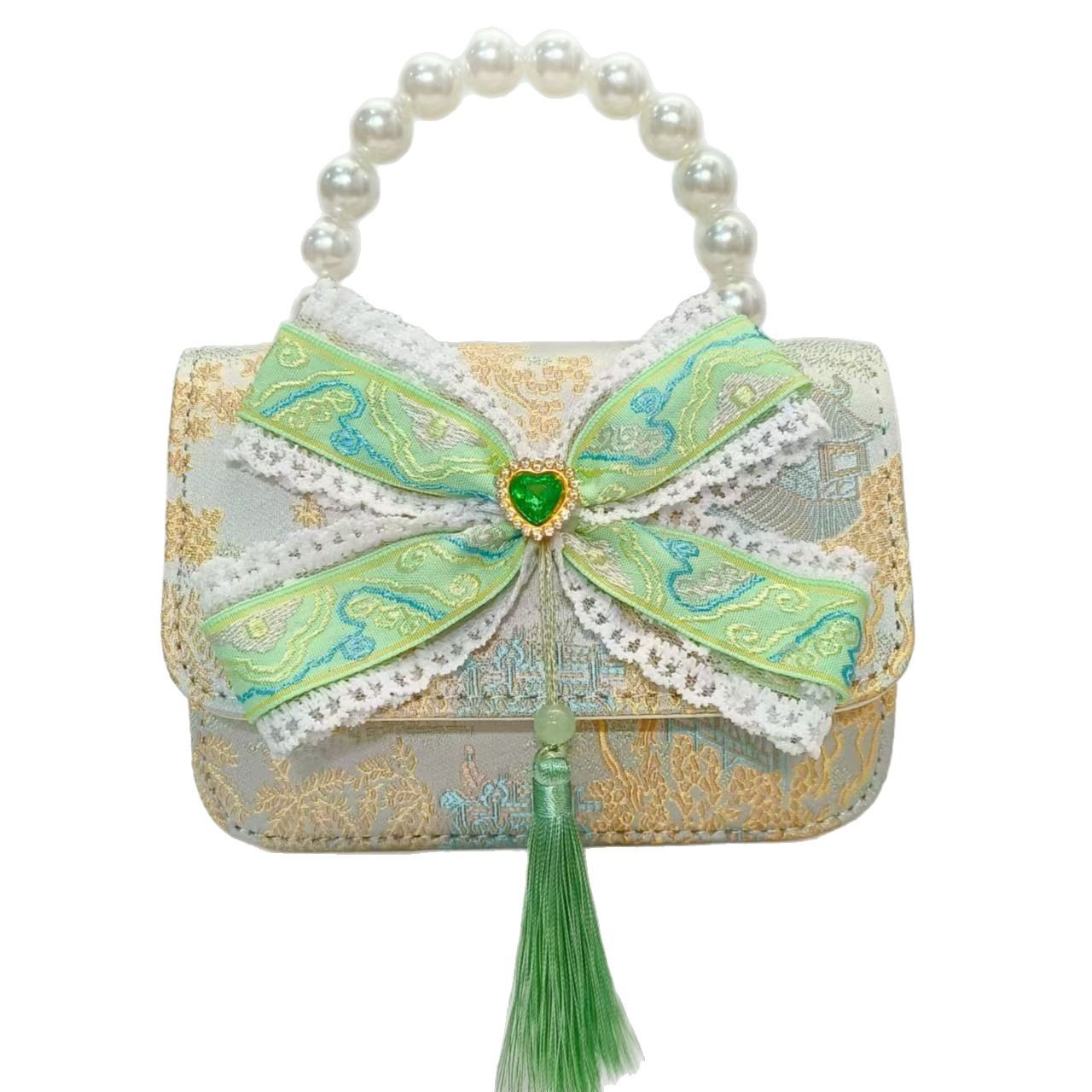 Guofeng arco princesa bolso de perla bolso de hombro bolso de cambio bolso pequeño bolso cuadrado bolso accesorios de ropa de niñas