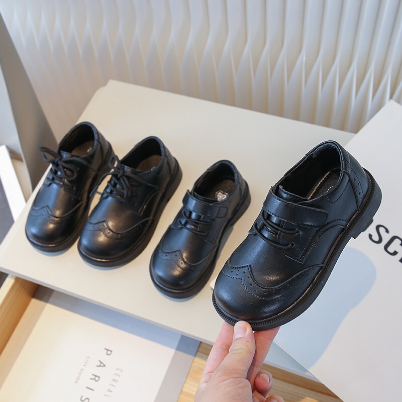 Boys' Small Black Leather Shoes with Soft Soles, Children's Black Performance Style British Suit Boys' Performance Shoes, Elementary School Students' Flats