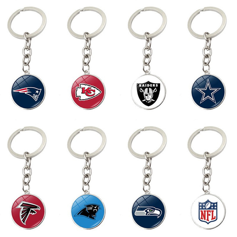 Cross-Border Nfl American Football Team Logo Keychain Bag Car Key Pendant Glass Alloy Keychain