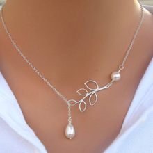 欧美新款风时尚个性树叶珍珠水滴项链 锁骨链 女饰品厂家批发