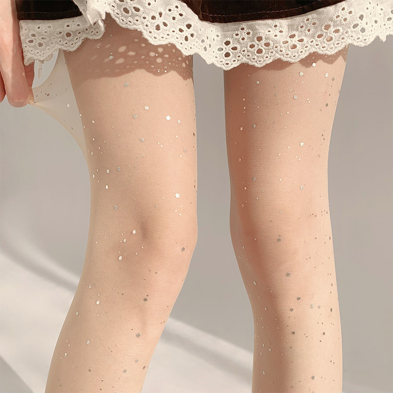 Ultra-thin bright diamond flash stockings summer 0d stockings white pure sequins silver legs butterfly black silk pantyhose