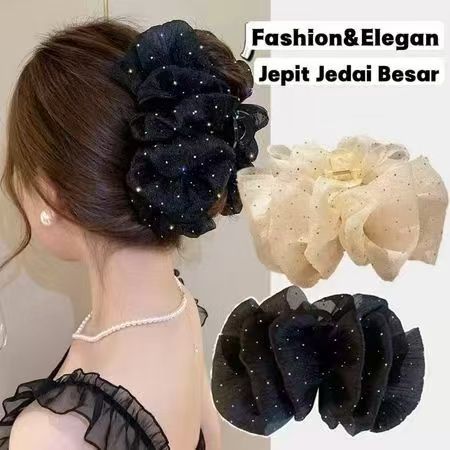 New Shiny Bow Polka Dot Mesh Bubble Clip Fashion Hairpin for Back of Head Bun Shark Clip