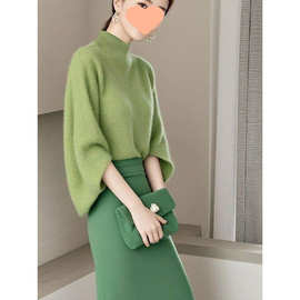2025秋装气质名媛高端时尚好看富家千金小香风绿色针织衫