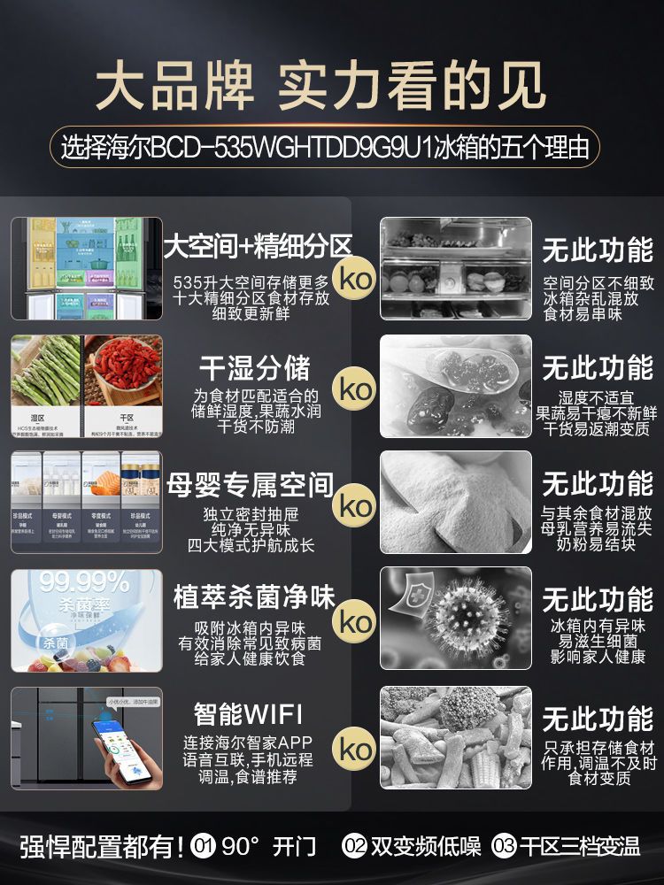 Refrigerador Haier 535 / 403L cuatro puertas integradas eficiencia energética convertidor de frecuencia sin helada puerta cruzada 218 / 217L tres puertas abiertas