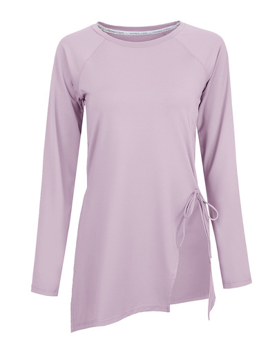 Spring and Autumn sports long-sleeved hip-covering slit quick-drying blouse, loose slimming running yoga clothing top Internet celebrity style