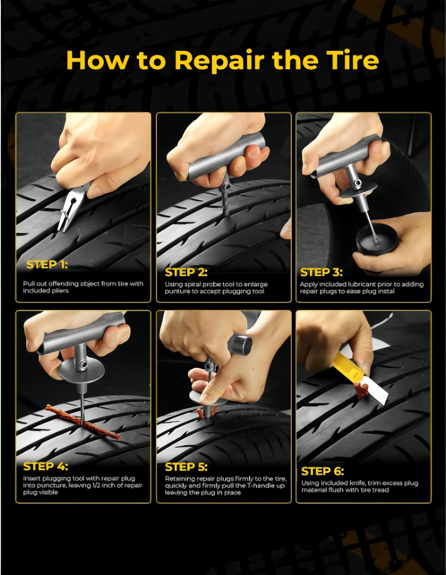Tire Repair Tool Kit with Iron Handle, 15 Pcs