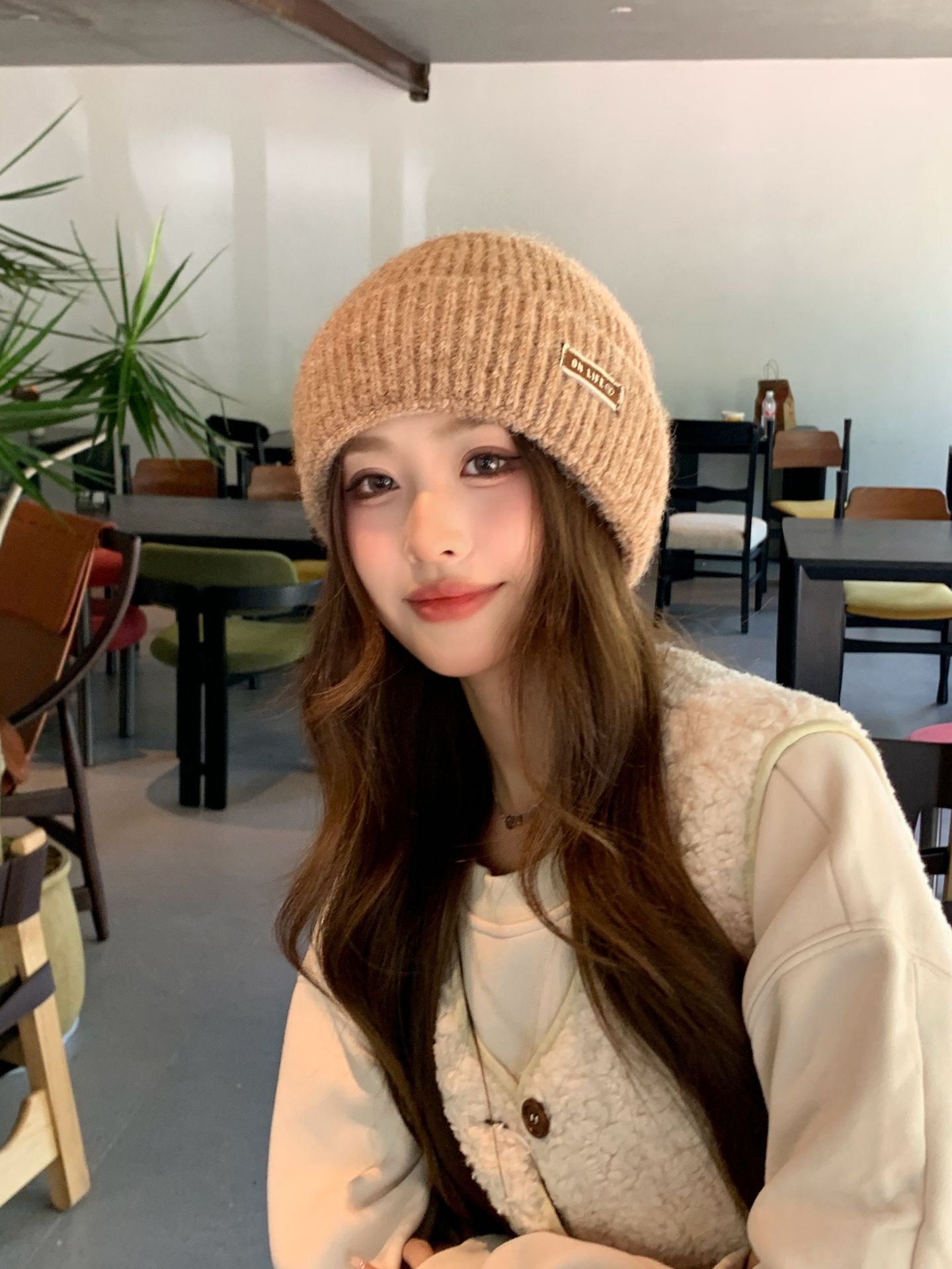 Solid Color Large Head Circumferece Face Slimmig Postpartum Autum Witer Fleece Lied Cold Thick Kitted Hat For_voghion.com