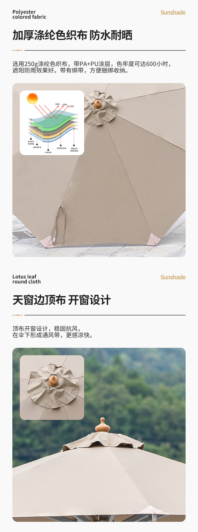 户外遮阳伞庭院花园室外室内两用厂家摆摊别墅防晒中柱圆形拉绳伞