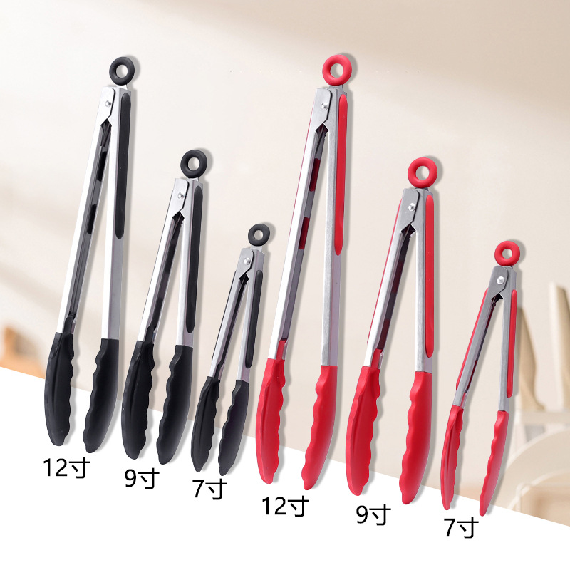 Pinzas para alimentos, pinzas de silicona para alimentos, pinzas para carne, pinzas de acero inoxidable para barbacoa, pinzas para barbacoa de 7 pulgadas, 9 pulgadas y 12 pulgadas, juego de pinzas para pan