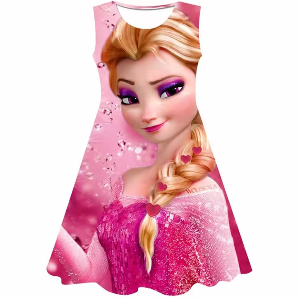Disney Frozen Anna Elsa Princess 3D Dress Girls Birthday Party Children's Cosplay