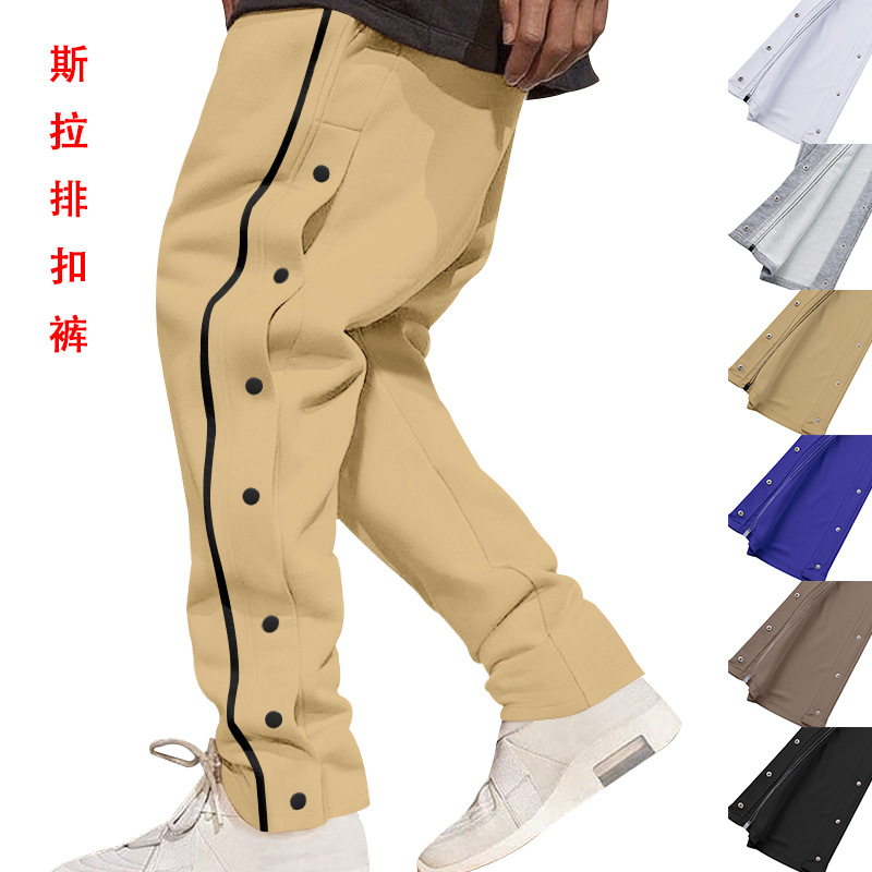 Cross-Border Amazon Autumn and Winter Men's Hip-Hop High Street Trendy Basketball Button-Up Tear-Off Sports Casual Large Size Sweatpants