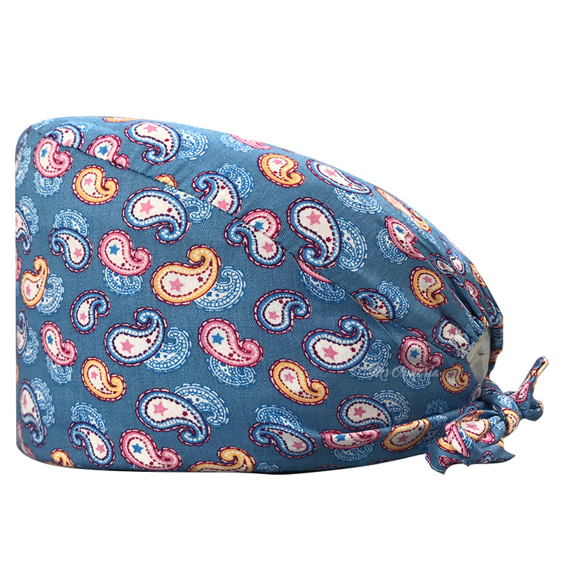 Tapa de enfermera de la UCI impresa elástico hebilla ajustable tapa quirúrgica quimioterapia de algodón puro tapa de confinamiento de las mujeres tapa de trabajo médico hombres