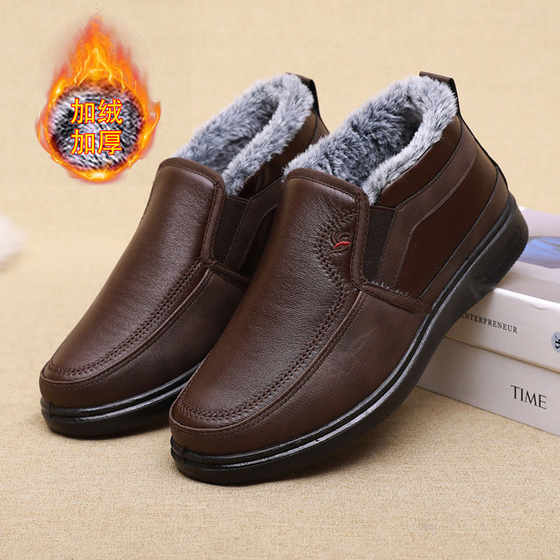 Invierno viejo Beijing zapatos de algodón para hombres impermeables antideslizantes de mediana edad y ancianos zapatos de papá forrados de lana caliente casual botas de algodón para hombres viejos