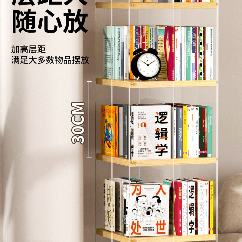 亚克力创意旋转书架家用书房展示柜实木落地置物架转角书柜可移动|undefined