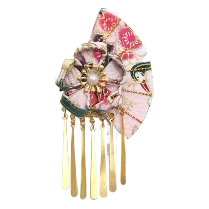 Japanese style ancient kimono and Japanese style bronzing cloth fan tassel kimono hairpin Hanfu hairpin ancient costume headdress