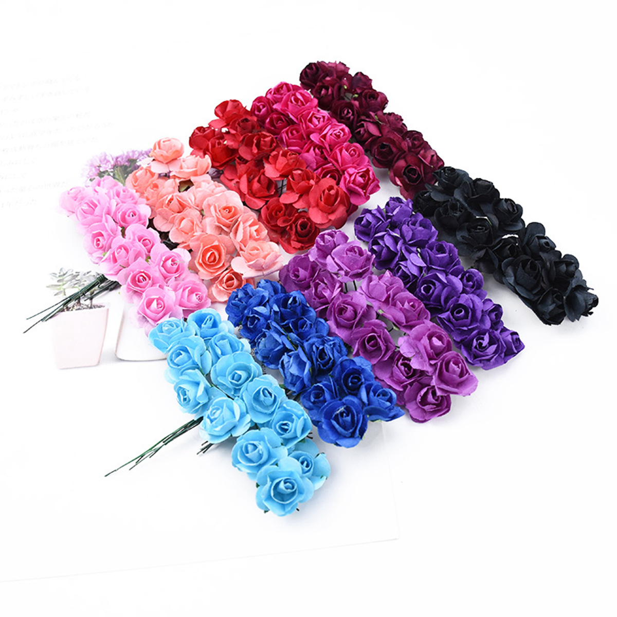 Simulated plum blossoms in small paper flowers