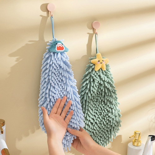 Cute hand towel for kitchen household lint-free hanging chenille towel absorbent ball thickened children's hand towel