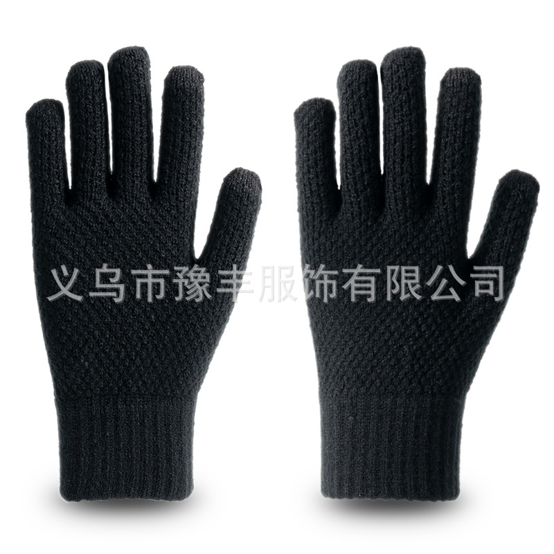 Venta al por mayor de punto guantes de lana de invierno cálido estilo coreano etiquetado engrosado guantes de pantalla táctil forrada de lana Nuevo más tamaño
