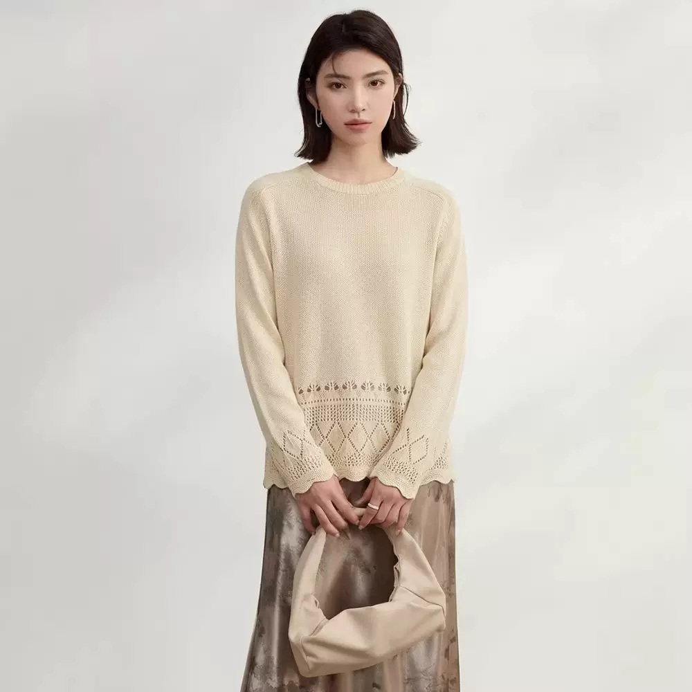 高级感和纸纱镂空钩花羊毛针织衫女春季上衣2026新款女装长袖罩衫