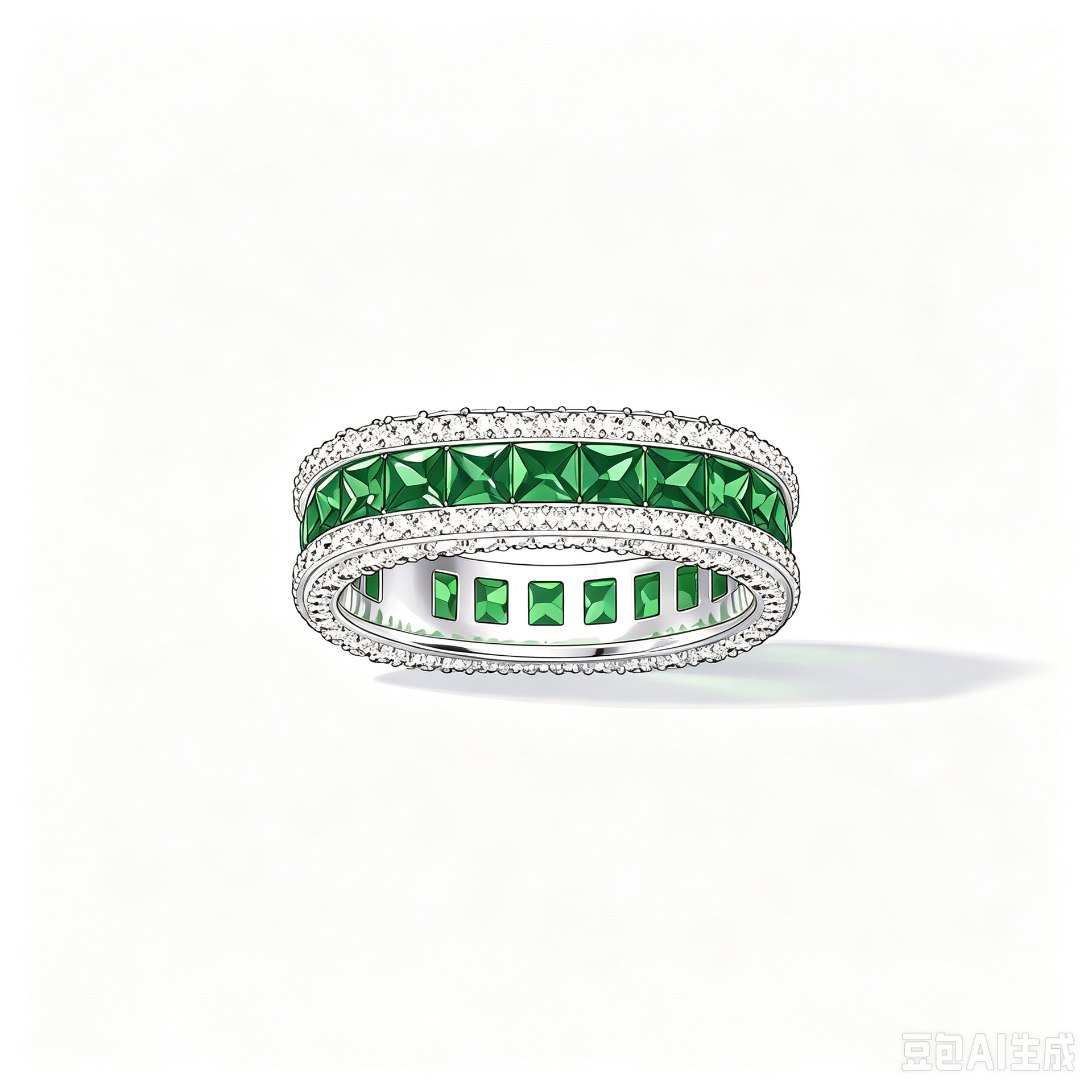 Gypsophila Green Diamond White Gold Ring