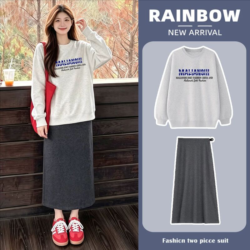Maternity wear white and gray short-sleeve sweatshirt set 2026, loose and casual style with letter print, American trendy brand light gray top
