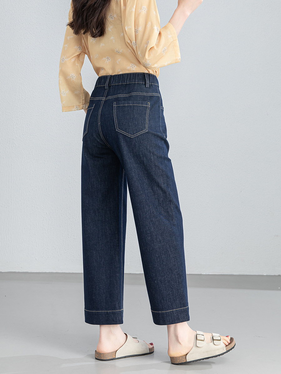 Quần jean nữ ống rộng cạp cao dáng suông mùa hè — Xanh da trờicolor