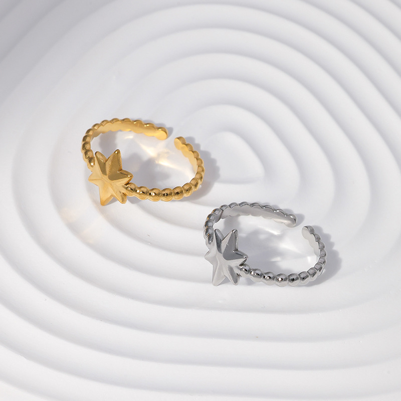2g Weight 0.03µm-0.05µm Gold Plating Thickness PVD Coated Gold Plating Process Real Gold Plated Plating Material Open Ring Classification Wholesale Jewelry Fashion Star 304 Stainless Steel 18K Gold Plated Plating Stainless Steel Rings