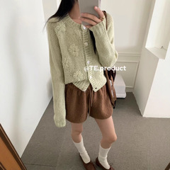 韩国东大门马海毛重工手工钩花毛衣开衫女宽松甜美减龄针织外套秋