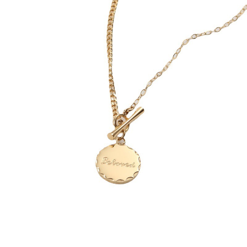 Mode Simple Lettrage Rond Marque Ot Boucle Titane Acier Plaqué 18k Véritable Collier En Or En Gros display picture 5