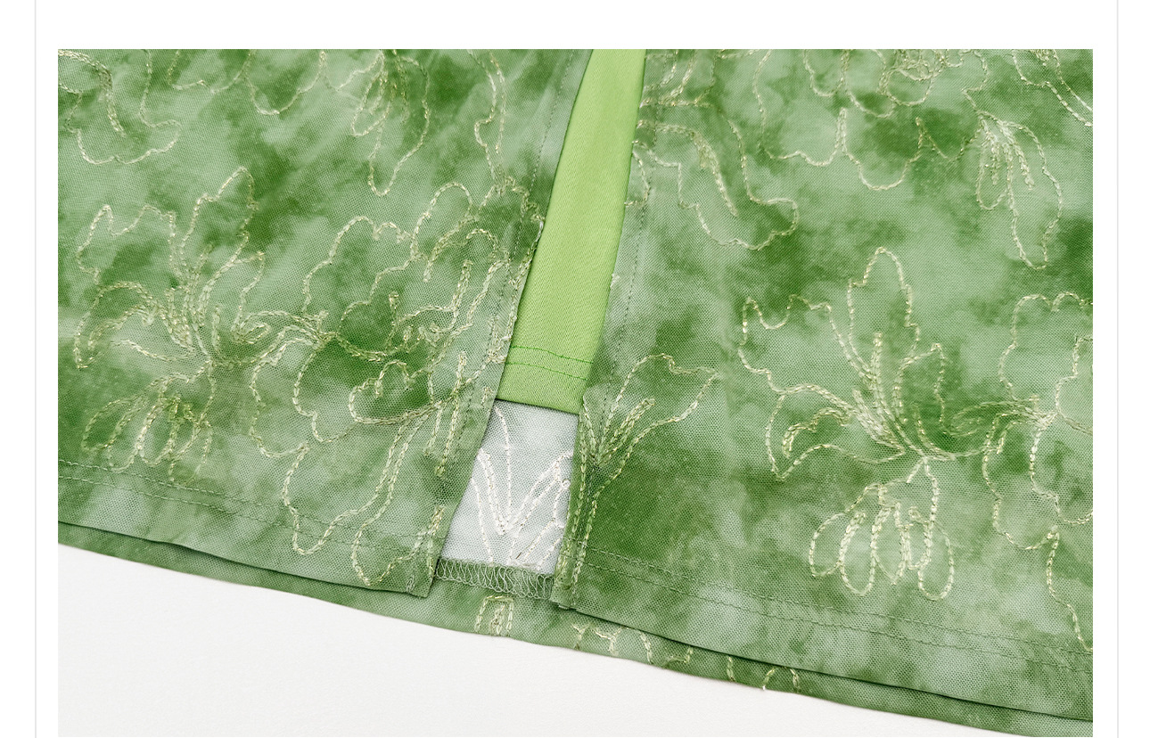 Đầm maxi nữ thắt eo cổ đứng tay dài họa tiết loang màu phong cách Tân Trung Hoa — Xanh lá cây nhạtcolor chi tiết 15