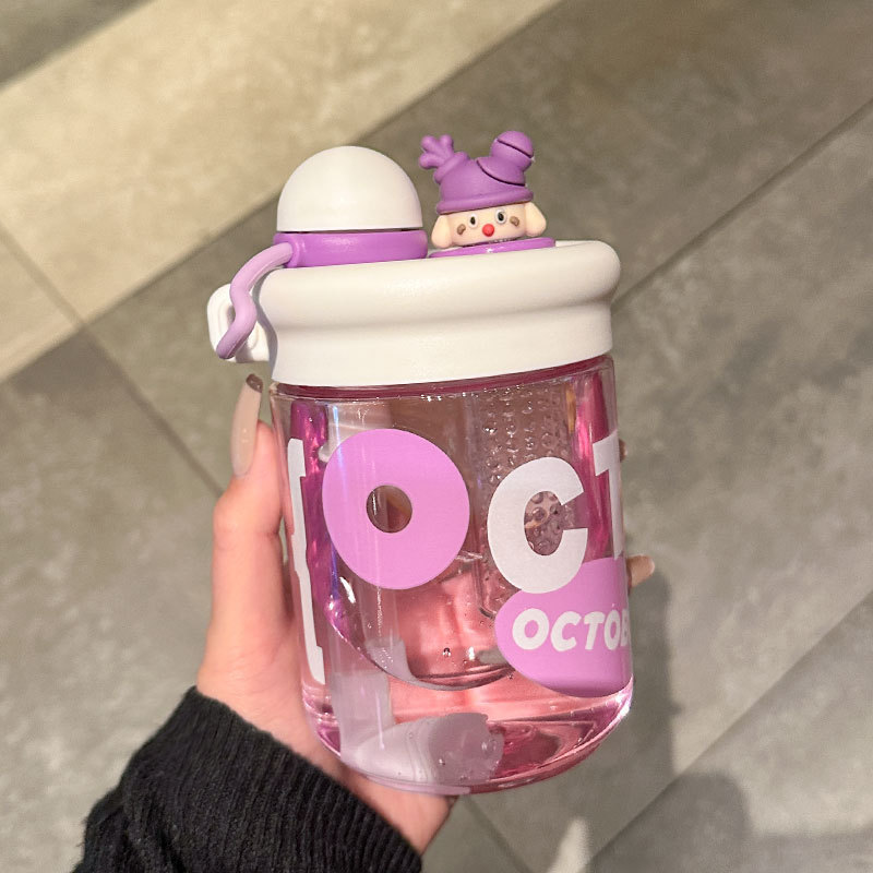 大容量公仔茶倉杯アニメかわいい水筒小清新シンプル運動プラスチックカップストロー飲水カップ|undefined
