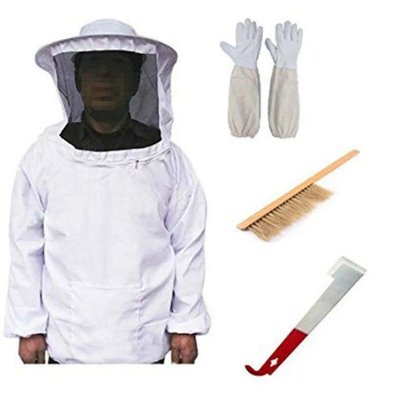 蜜蜂套装蜜蜂防护服蜂刷金属起刮刀防蜂牛皮手套养蜂工具批发跨境