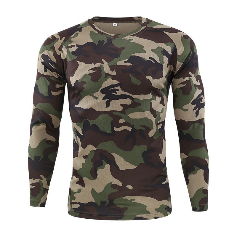 Temu Cross-Border Men's Camouflage Long-Sleeved T-Shirt 3D Digital Printing Autum Round Neck Casual Men's Top