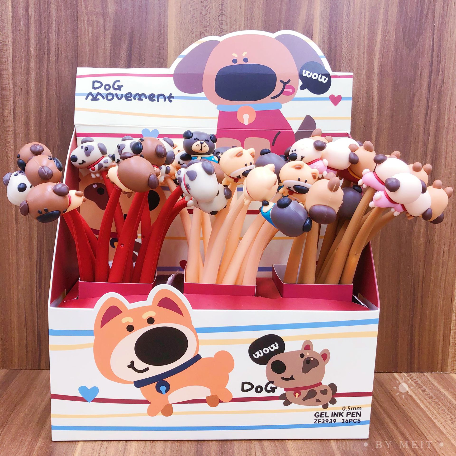 Dibujos animados de Corea suave silicona gel pluma cachorro perro de dibujos animados swing gel pen 48 unidades una caja