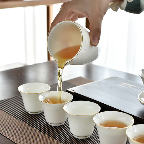 Sheer jade white porcelain gongfu tea set set minimalist full luxury complete gift wholesale souvenir lid teacup