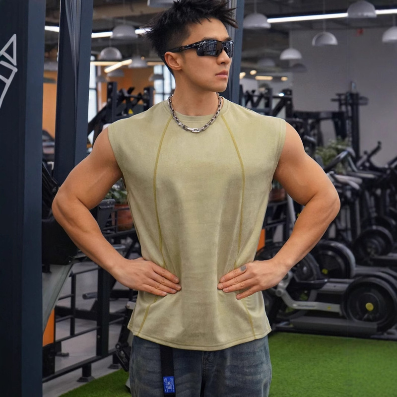 Muscle Fitness Brothers Summer Wide-Shouldered Vest Men's Top Running Casual Sports Sleeveless Suede Quick-Drying