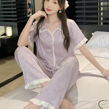 【紫色娃娃领】2024新款女睡衣高级感提花设计时尚家居服