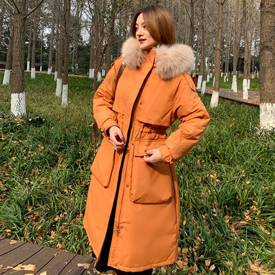 新款羽绒服女狐狸毛领2020冬季韩版工装连帽宽松长款过膝加厚外套
