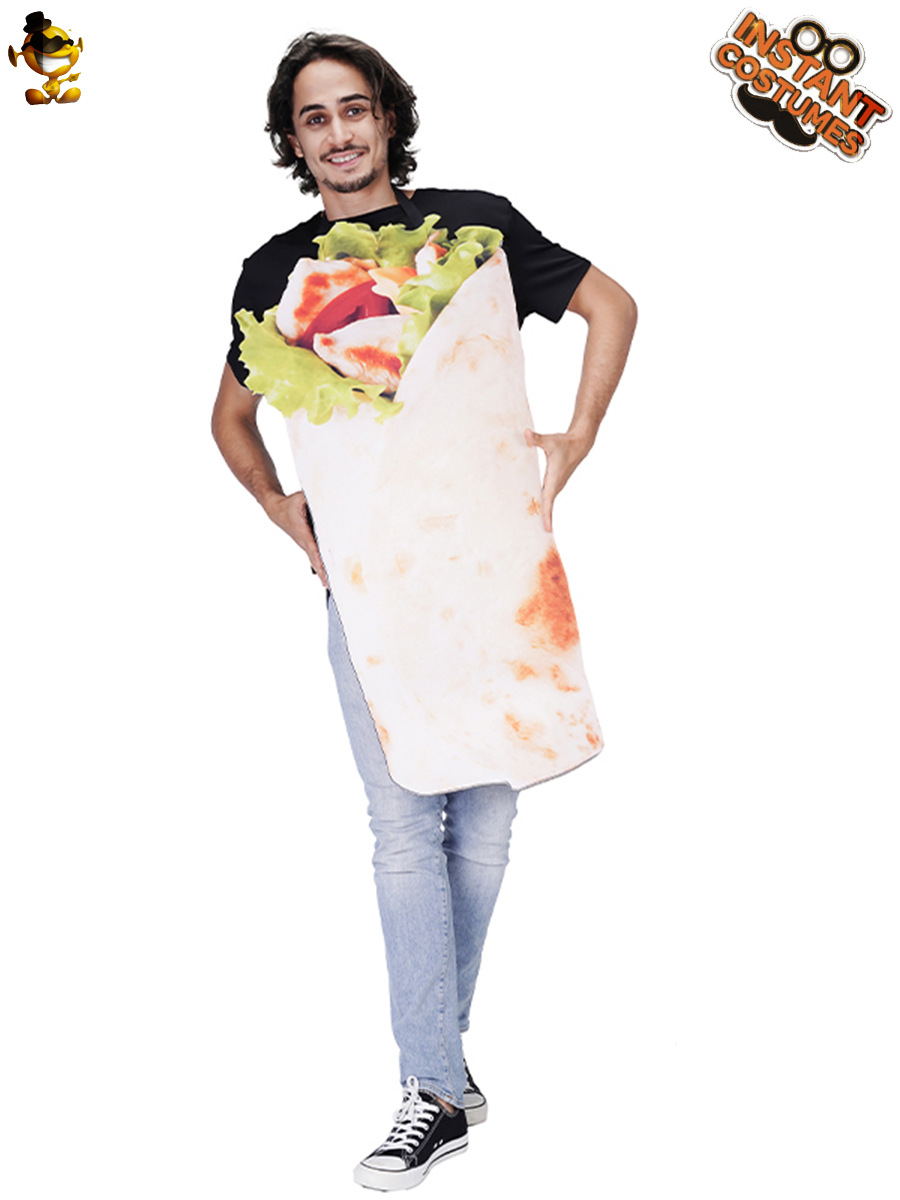 Halloween adultos hombres y mujeres pareja divertida fiesta traje de pizza rollo papel rendimiento ropa Cosplay image 4
