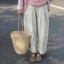 小个子韩系碎花裤子春季女九分萝卜大码胖mm显瘦阔腿休闲气球裤