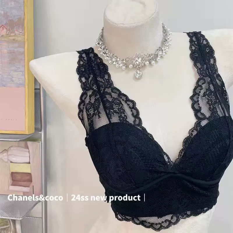 Lace underwear, push up bra, white wireless bra, top with cups, bra top, set, french style