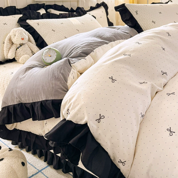 [Bed cover set]-Hepburn style·Bowknot·Off-white