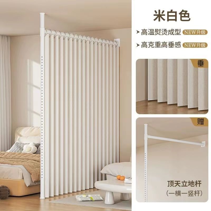 Screen Partitions Separate the Living Room, Turning One Room into Two, with Wall Beds and Curtains to Divide the Bedroom in a Rental Apartment