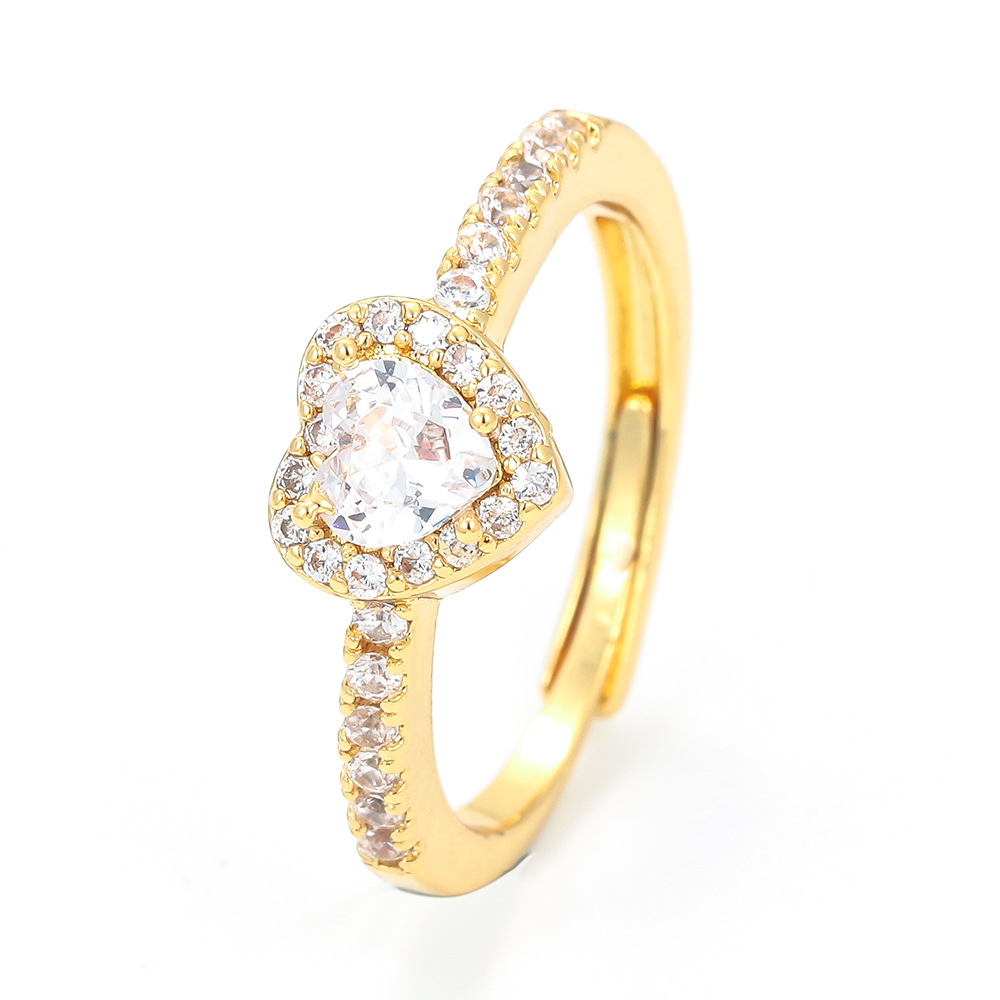 Heart Shape Pattern Fashion Heart Shape Copper Rings Plating Inlay Zircon Copper Rings