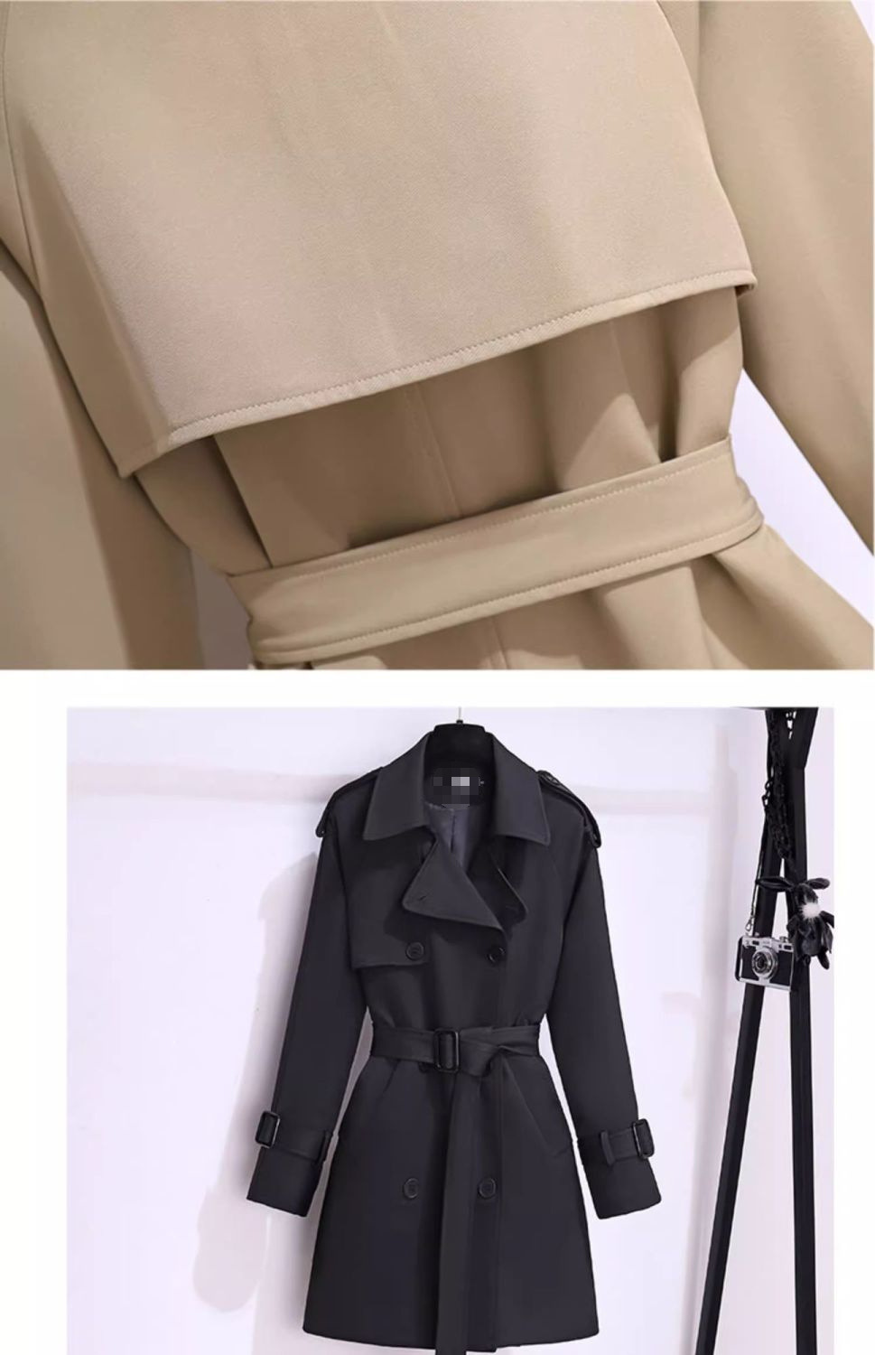 Dam trenchcoat halvlång elegant midjebälte för vår och höst_voghion.com