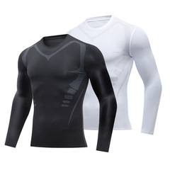 スポーツタイツ男性夏速乾tシャツ高弾力圧縮トレーニング服通気長袖ランニングフィットネス服