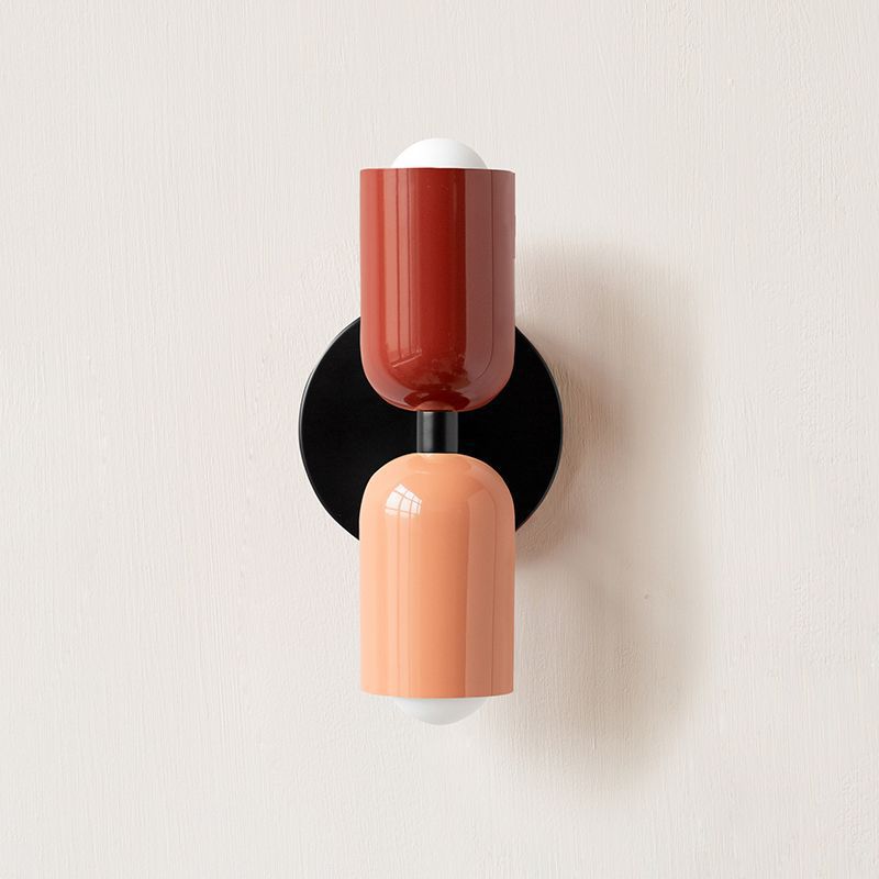 Creativo de doble cabeza lámpara de pared de hierro forjado nórdica moderna de color simple dormitorio lámpara de cabecera lámpara de pasillo