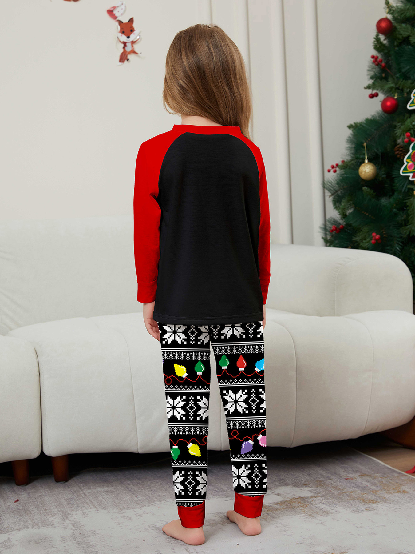 Pyjama imprimé pour la maison avec lettres de Noël et rayures en flocons de neige_voghion.com