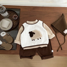 婴儿冬季加绒马甲韩系男宝宝卡通毛绒小背心儿童加厚坎肩外穿马夹