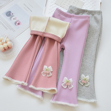 女童加绒喇叭裤秋冬加厚打底裤子洋气休闲女孩修身冬季儿童微喇裤